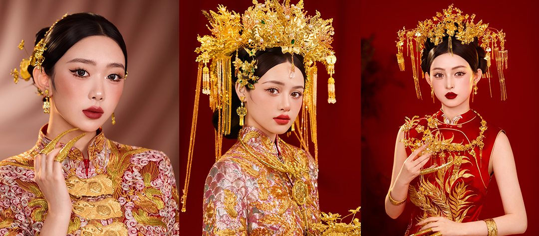 中国红系列黄金头冠中式新娘造型（3款）