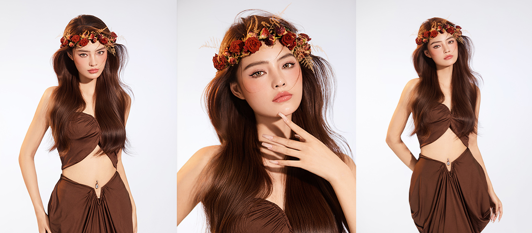 美拉德风鲜花披发造型